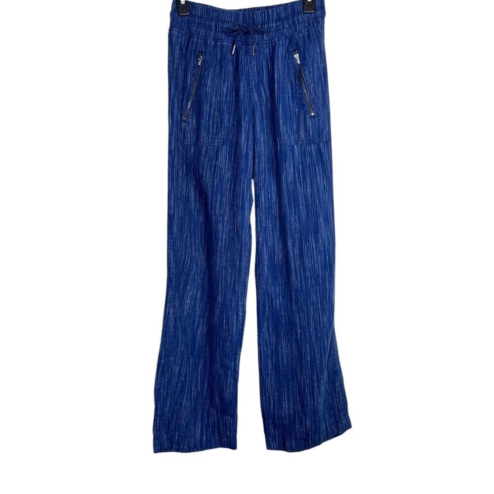 ATHLETA the Cabo Linen Textured Wide Leg Pant in Blue 100% Linen Women's Size 0 - Picture 4 of 15